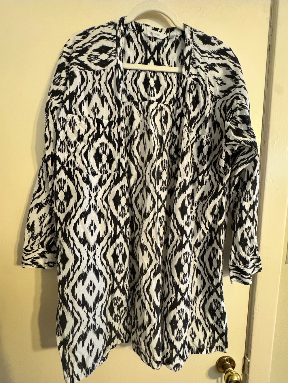 Vintage Athleta Open Front Black and White Printed Tunic